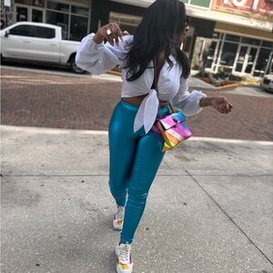 Blue Metallic Skinny Jeansns